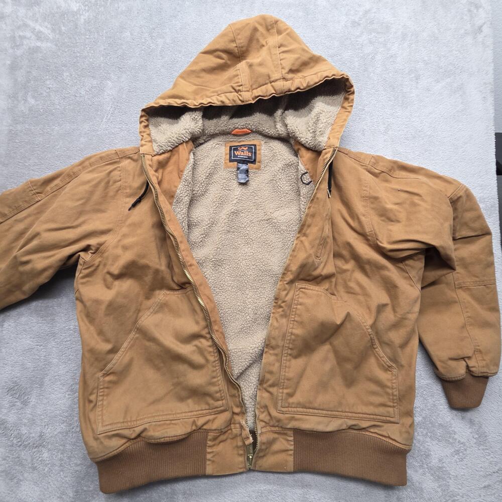 Walls Jacket Mens XL Brown Canvas Hooded Lined Insulated Full Zip Pockets
